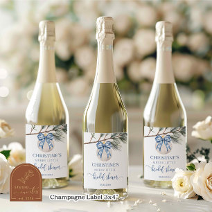 Winter Chinoiserie Bow Wine Bottle Label