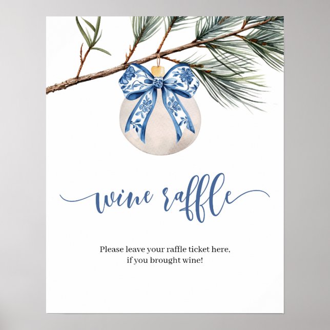 Winter Chinoiserie Bow Wine Raffle Game Sign (Front)