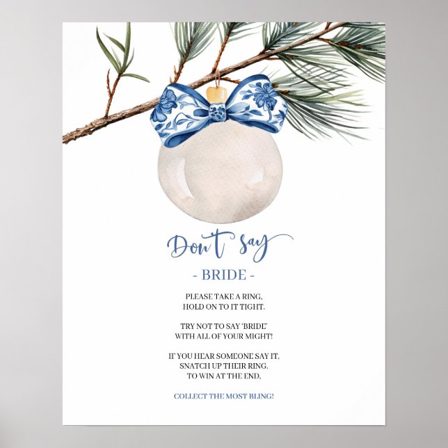 Winter Chinoiserie Don't Say Bride Game Sign (Front)