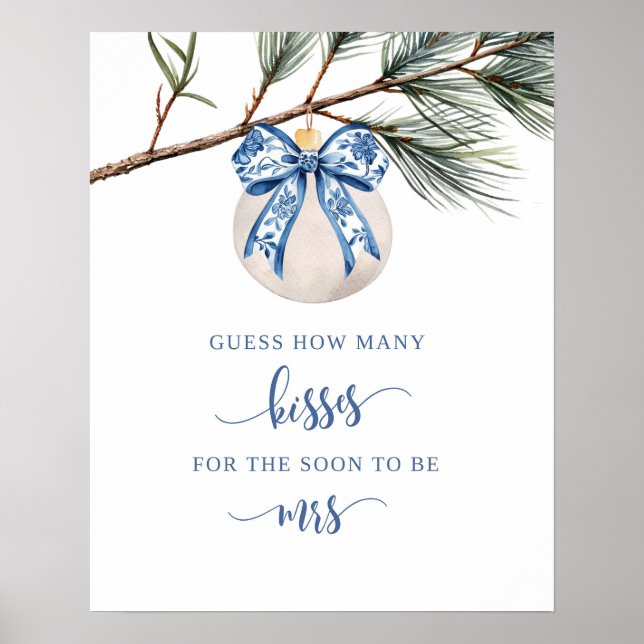 Winter Chinoiserie Guess How Many Kisses Game Sign (Front)