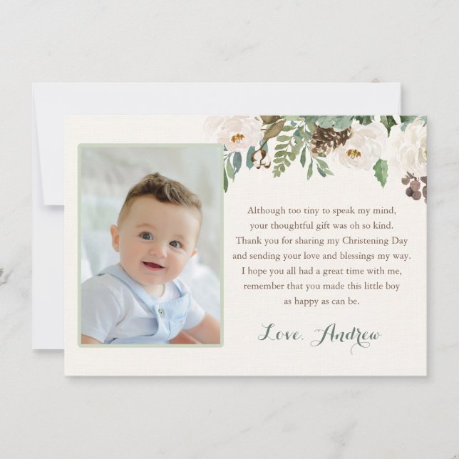 Winter Christening Baptism Thank You Card for Boy (Front)