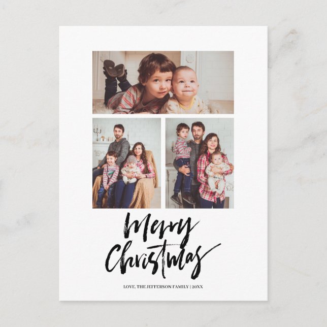 Winter Christmas 3 Photo Collage Holiday Postcard (Front)