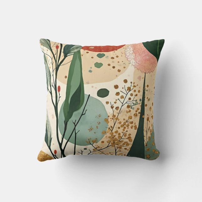 Winter / Christmas Abstract Branches Gold Splatter Cushion (Back)