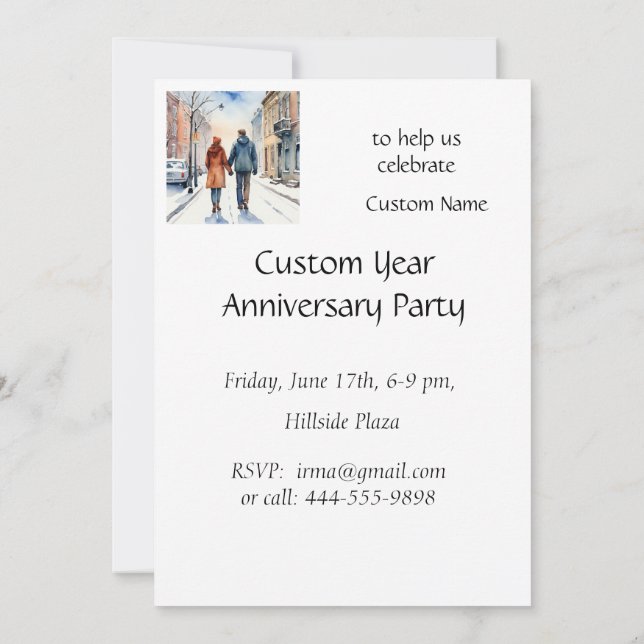 Winter Christmas Anniversary City Couple Winter Invitation (Back)