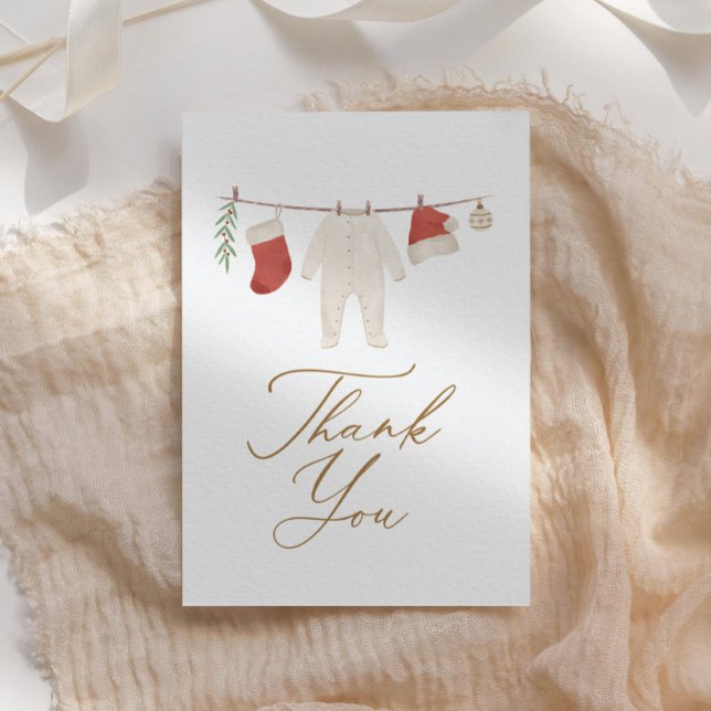 Winter Christmas Baby Clothes Baby Shower Thank You Card (Creator Uploaded)