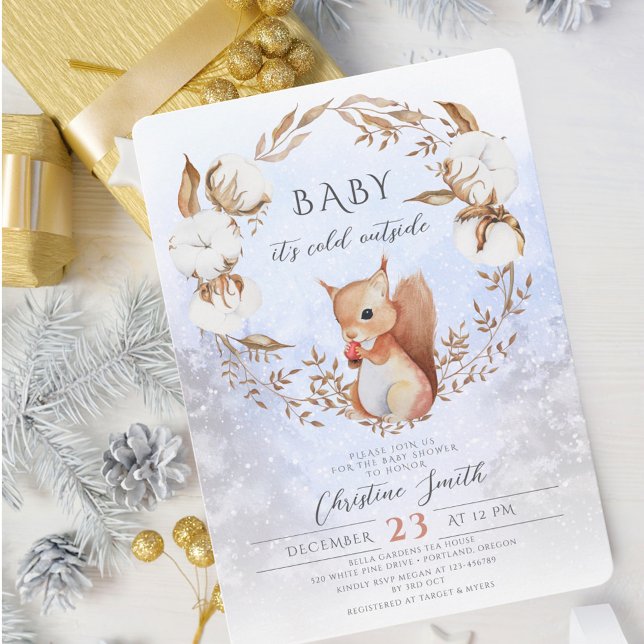 Winter Christmas Baby Shower Cotton Flowers Invitation (Creator Uploaded)