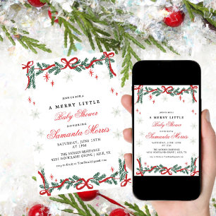 Winter Christmas Baby Shower Invitation Red Bow