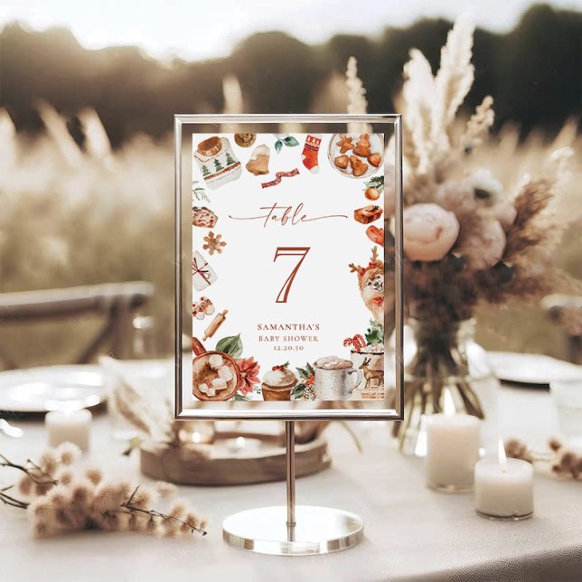 Winter Christmas Baby Shower Table Number Card (Creator Uploaded)