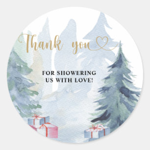 Winter christmas baby shower thank you  classic round sticker