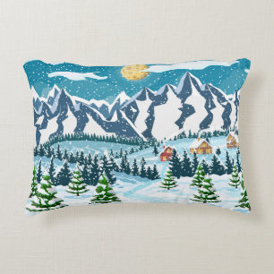 Winter christmas background. Pine tree wood and sn Decorative Cushion