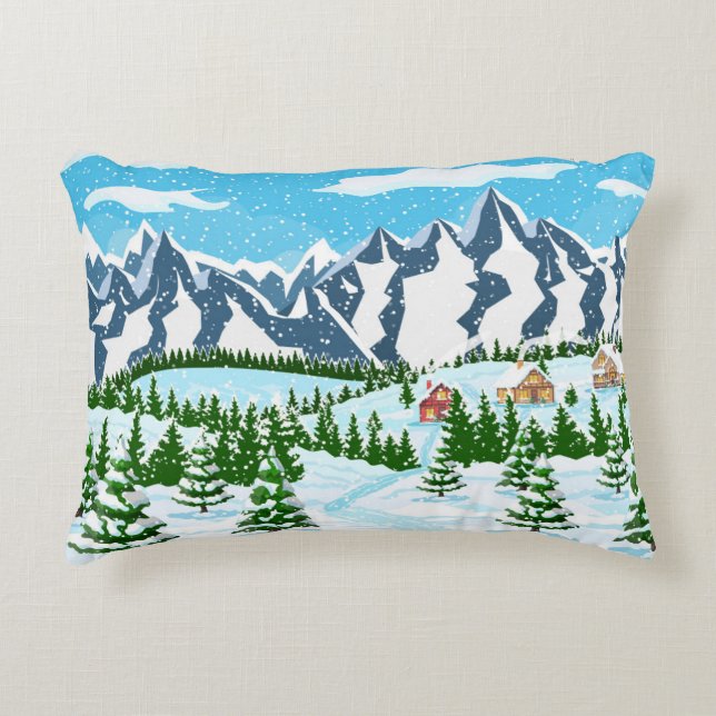 Winter christmas background. Pine tree wood and sn Decorative Cushion (Front)