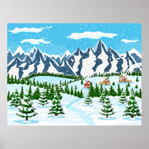 Winter christmas background. Pine tree wood and sn Poster
