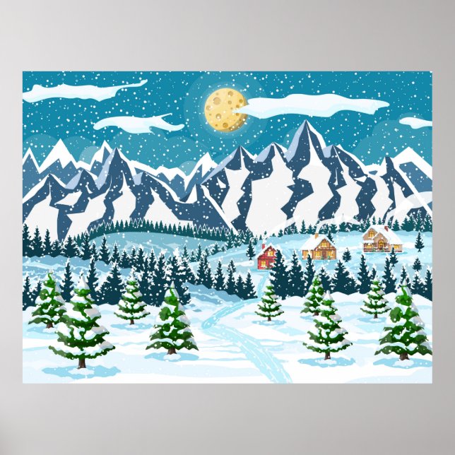 Winter christmas background. Pine tree wood and sn Poster (Front)