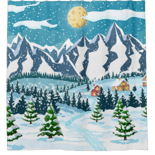 Winter christmas background. Pine tree wood and sn Shower Curtain
