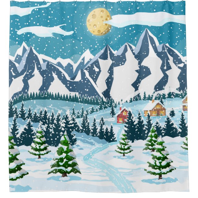 Winter christmas background. Pine tree wood and sn Shower Curtain (Front)