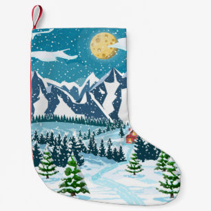 Winter christmas background. Pine tree wood and sn Small Christmas Stocking