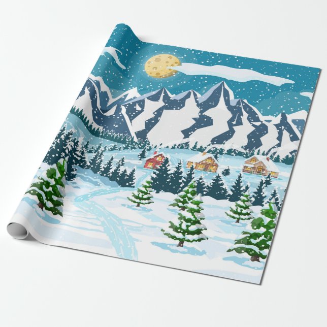 Winter christmas background. Pine tree wood and sn Wrapping Paper (Unrolled)
