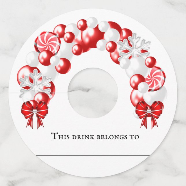 Winter Christmas Balloon Arch Party  Wine Glass Tag (Front)