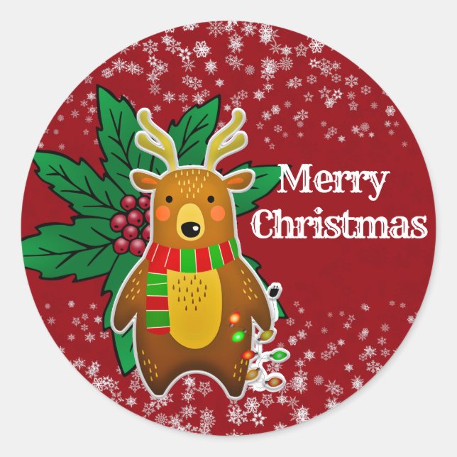 Winter Christmas Bear Snowflakes Kid's Party Craft Classic Round Sticker (Front)