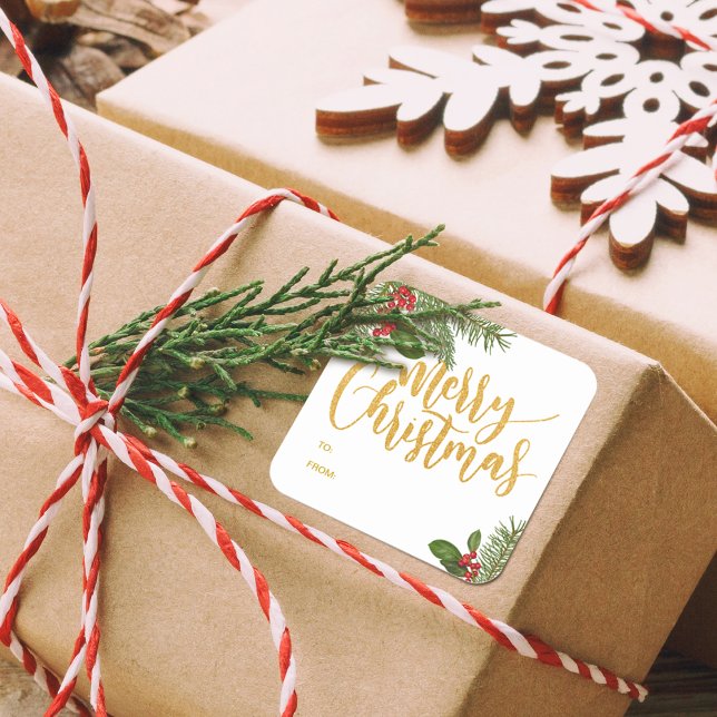 Winter Christmas Berries | Gift Tag Sticker (Festive Winter Christmas Berries Gift Sticker with TO and From)