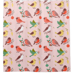 Winter Christmas Birds Kids Shower Curtain