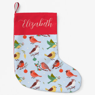 Winter Christmas Birds Personalized Kids Small Christmas Stocking