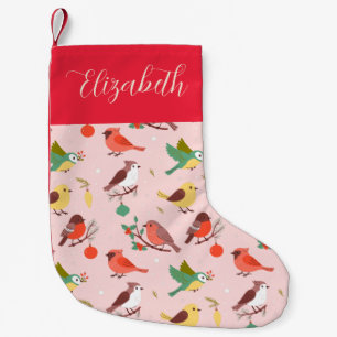 Winter Christmas Birds Personalized Kids Small Christmas Stocking