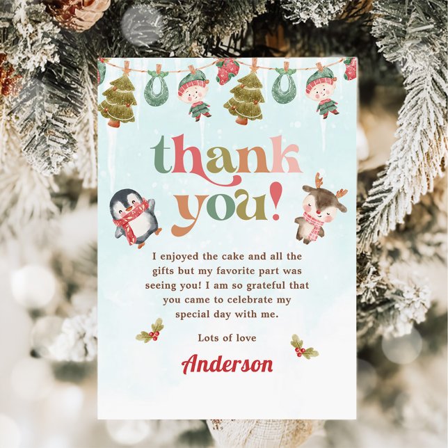 Winter Christmas Birthday Party Thank You Card (Creator Uploaded)