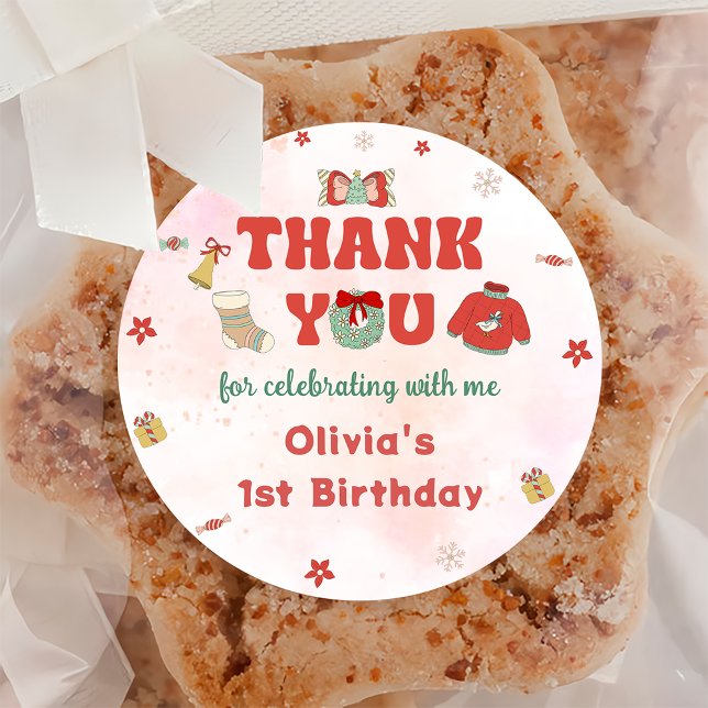 Winter Christmas Birthday Party Thank You Sticker (Creator Uploaded)