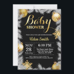 Winter Christmas Black and Gold Baby Shower Invitation<br><div class="desc">Winter Christmas Black and Gold Baby Shower Invitation. White Snowflake. Boy or Girl Baby Shower Invitation. Gold Christmas Ornament. Winter Holiday Baby Shower Invite. Chalkboard Background. Black and White. For further customisation,  please click the "Customise it" button and use our design tool to modify this template.</div>