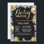 Winter Christmas Black and Gold Baby Shower Invitation<br><div class="desc">Winter Christmas Black and Gold Baby Shower Invitation. White Snowflake. Boy or Girl Baby Shower Invitation. Gold Christmas Ornament. Winter Holiday Baby Shower Invite. Chalkboard Background. Black and White. For further customisation,  please click the "Customise it" button and use our design tool to modify this template.</div>