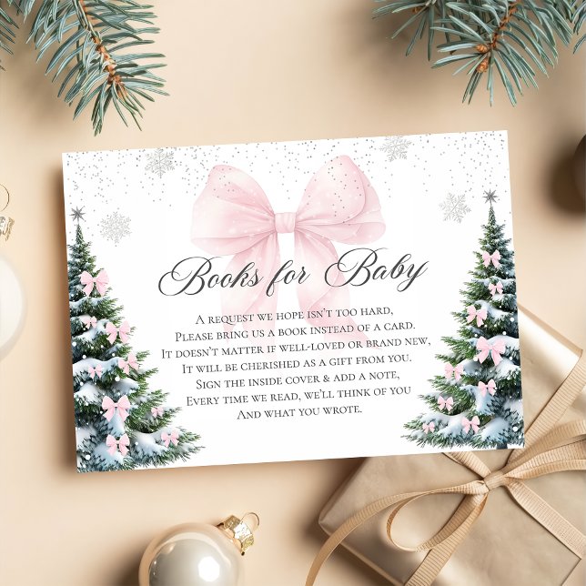 Winter Christmas Bow Baby Shower Books For Baby Enclosure Card (Creator Uploaded)