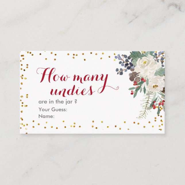 Winter Christmas Bridal Shower How Many Undies Enclosure Card (Front)