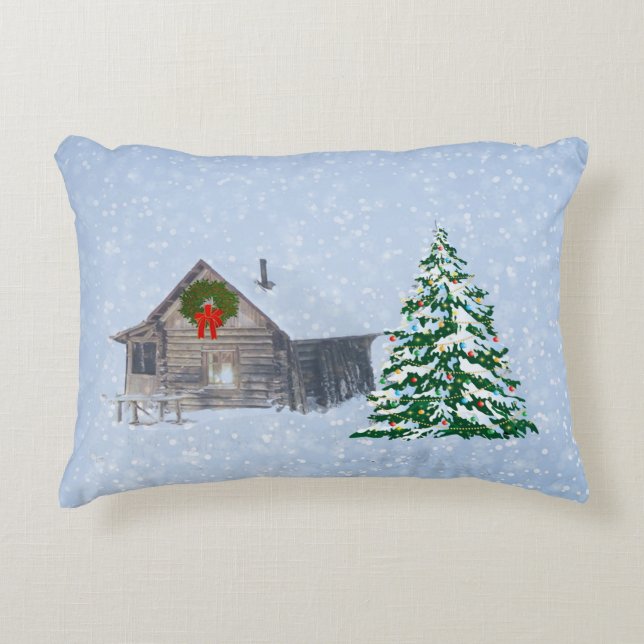 Winter Christmas Cabin Decorative Cushion (Front)
