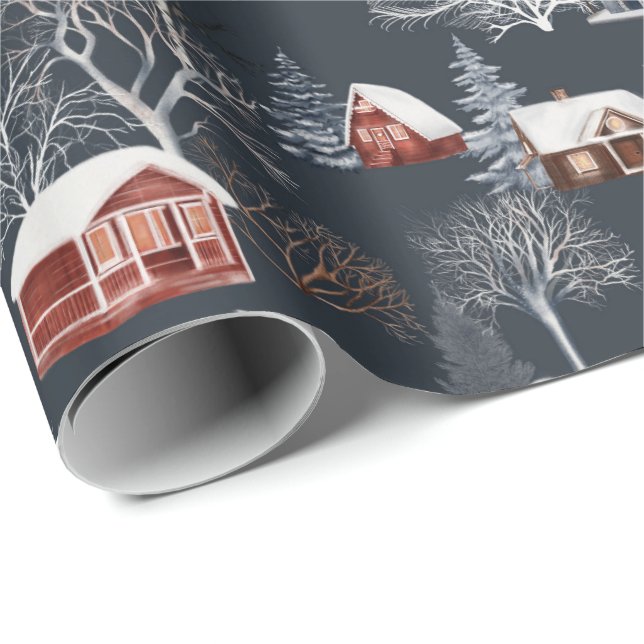 Winter Christmas Cabin Wrapping Paper (Roll Corner)
