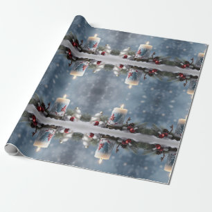Winter Christmas candle with snow and copy space Wrapping Paper