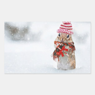Winter Christmas Chipmunk Rectangular Sticker