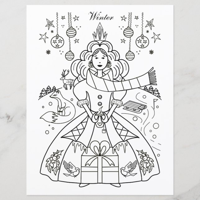 Winter Christmas Colouring and Activity Sheet (Front)