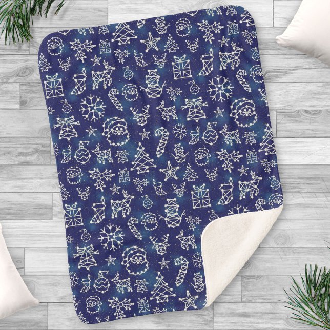 Winter Christmas Constellations Starry Pattern Sherpa Blanket (Creator Uploaded)