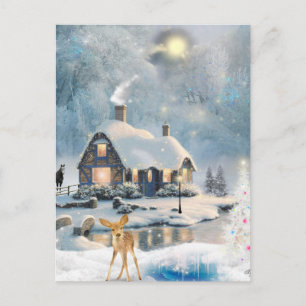 Winter Christmas Cottage Holiday Postcard
