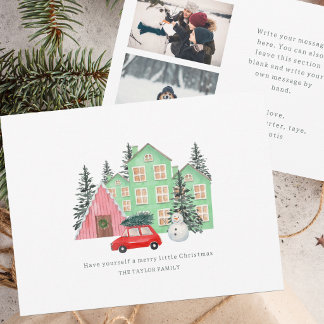 winter Christmas cottage watercolor holiday photo Card
