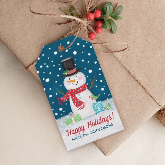 Winter Christmas Cute Snowman Gift Tags (A cute Christmas snowman holiday gift tag. Personalize them with your name.)