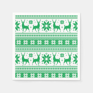 Winter Christmas Deer Green Snowflake Pattern Napkin