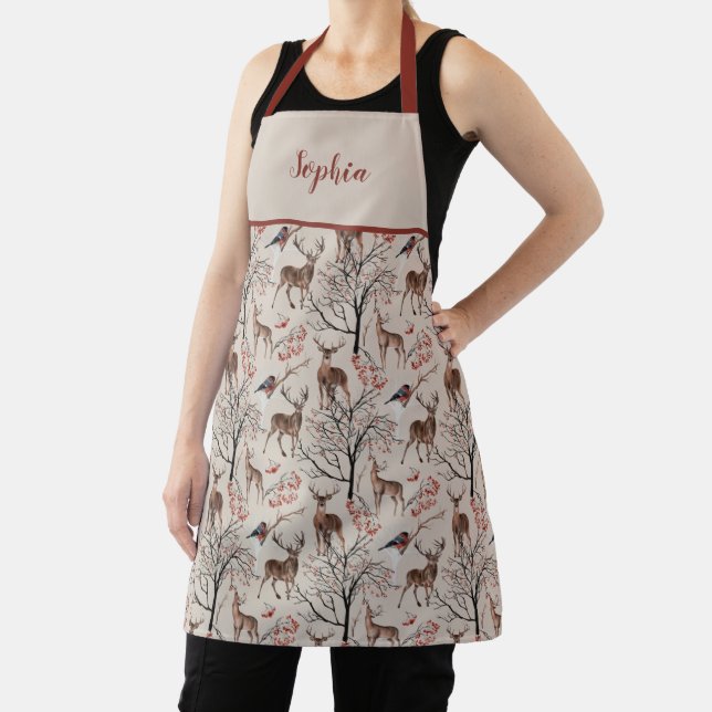 Winter Christmas Deer Pattern Apron (Insitu)