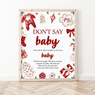 Winter Christmas Don't Say Baby Baby Shower Game Poster