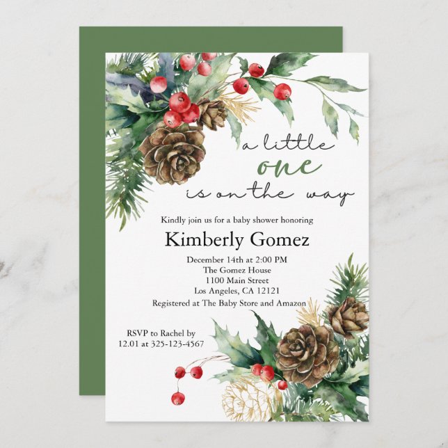 Winter Christmas Evergreen Baby Shower Invitation (Front/Back)