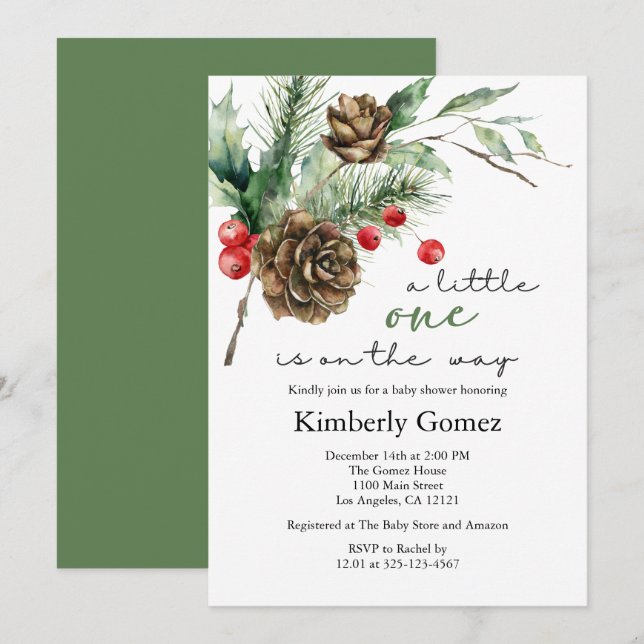 Winter Christmas Evergreen Baby Shower Invitation (Front/Back)