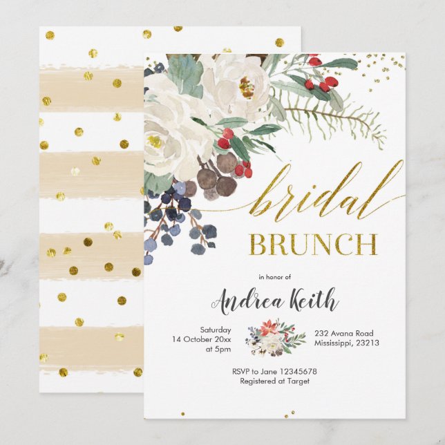 Winter Christmas Floral Bridal Brunch Invitation (Front/Back)
