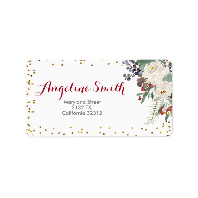 Winter Christmas Floral Bridal Shower Address Label (Front)