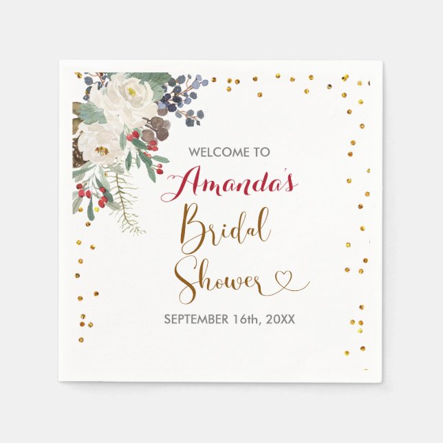 Winter Christmas Floral Bridal shower Napkin (Front)